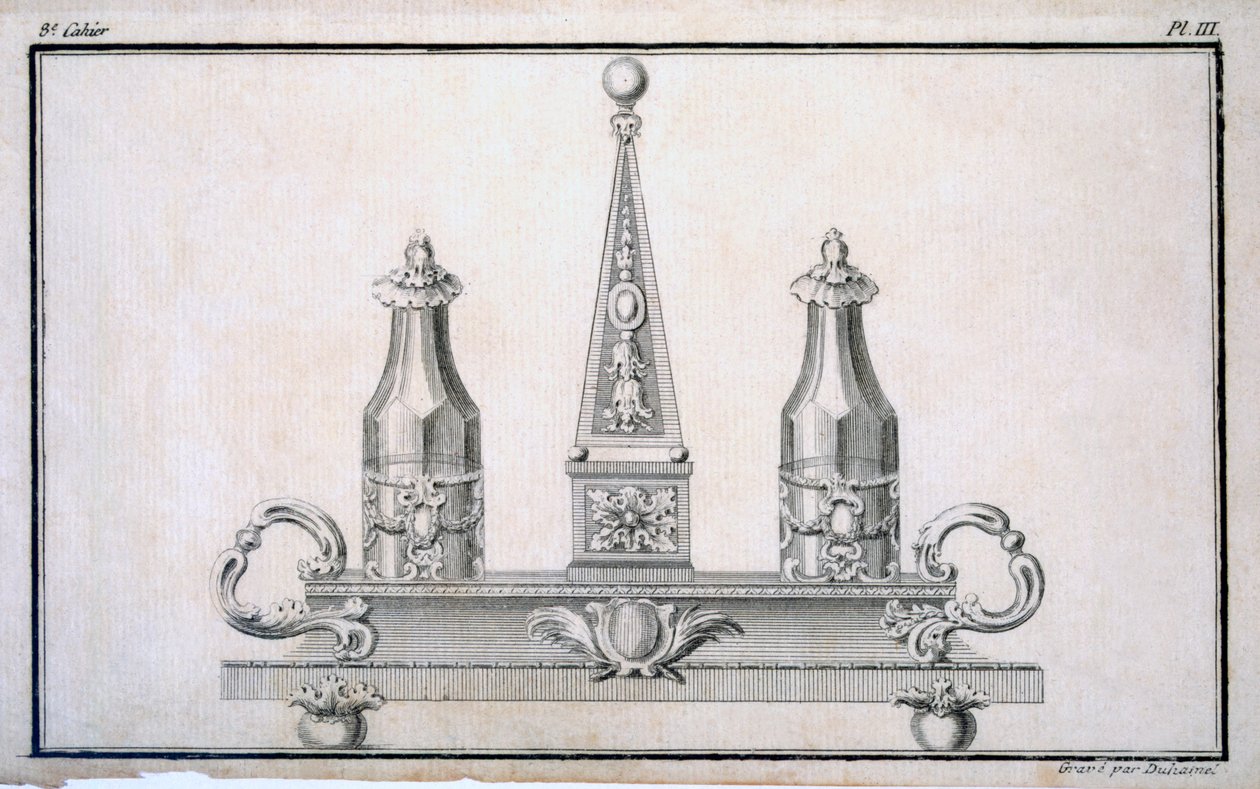 Cruet-sett på stativ, fra en mønsterbok med nyklassisk metalldesign satt sammen av Duhamel, ca. 1770-80-tallet av French School