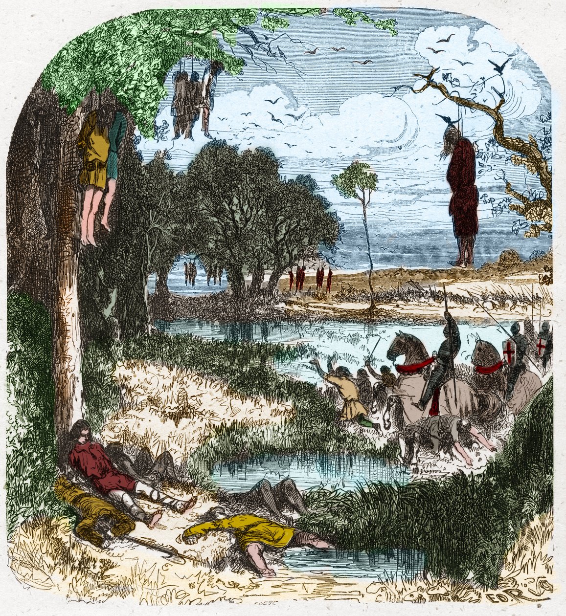 Crusade des Pastoureaux i 1251: Crusade de "petite gens", bønder; det ble provosert i 1251 av fangenskapet til Saint Louis under det syvende korstoget. Gravering i "Histoire De France En Cent-malerier av Paul Lehugeur" 1891. av French School