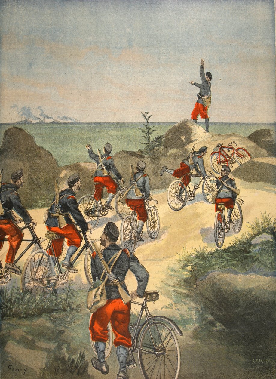 Sykkeltjeneste langs kysten av Cuba, illustrasjon fra Le Petit Journal: Supplement illustre, 1898 av French School