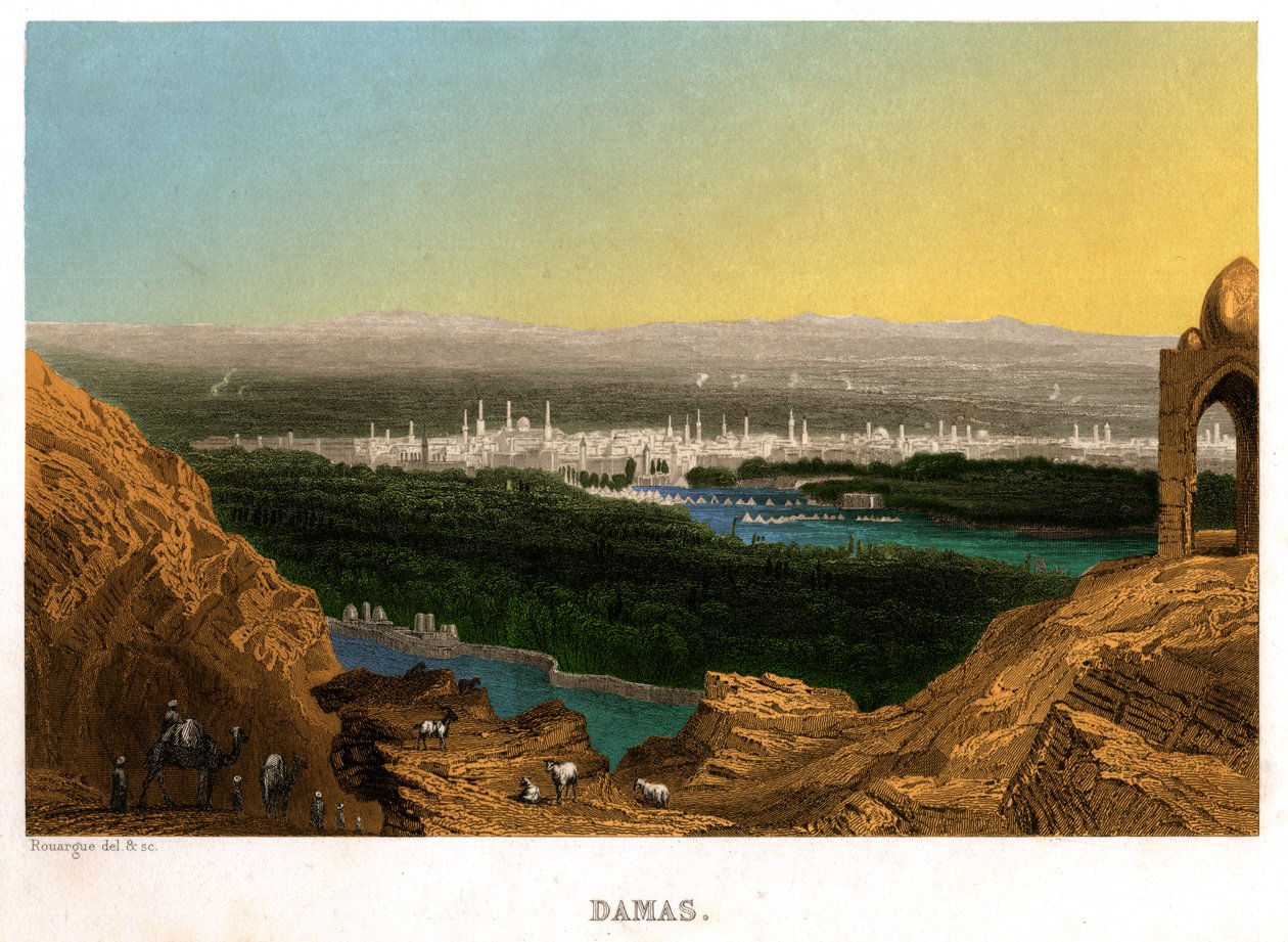 Damaskus i Syria. (gravering, ca. 1850) av French School