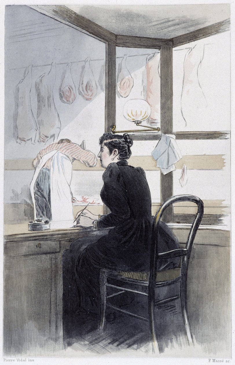 Kasserer (hos slakteren) - i "" Kvinnen i Paris"" av Pierre Vidal av French School