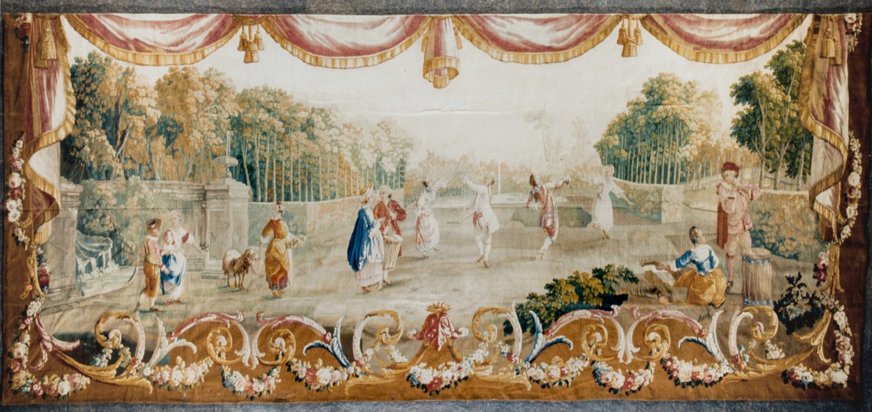 Dance in a Park, Aubusson Tapestry Workshop, ca. 1782 (ull og silke) av French School