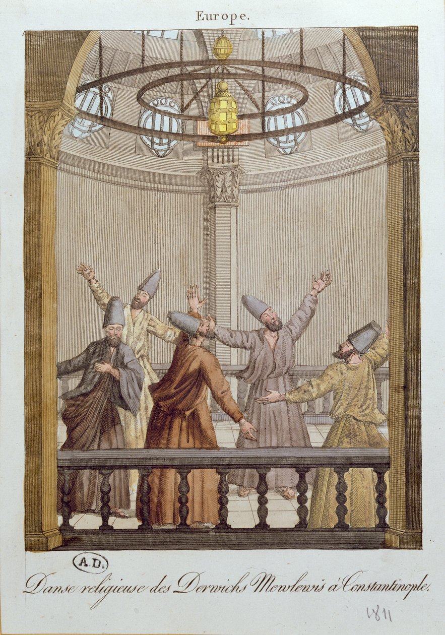 Dans av Mewlewis-dervisjene i Konstantinopel, 1811 av French School