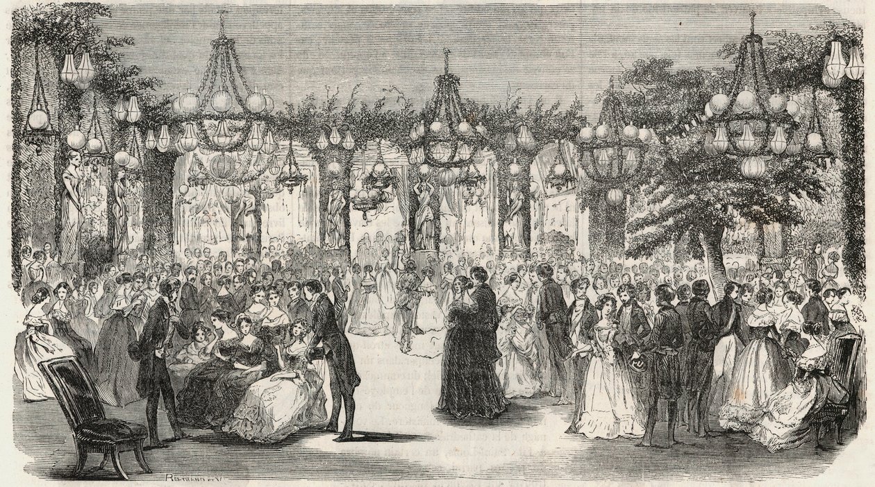 Dansesalong bygget i hagen til Hotel Lambert på Ile Saint Louis, 2 rue Saint Louis en l'Ile, Paris 4. arrondissement - Gravering i "" Tableau-de-Paris"" av Edmond Texier 1852 av French School