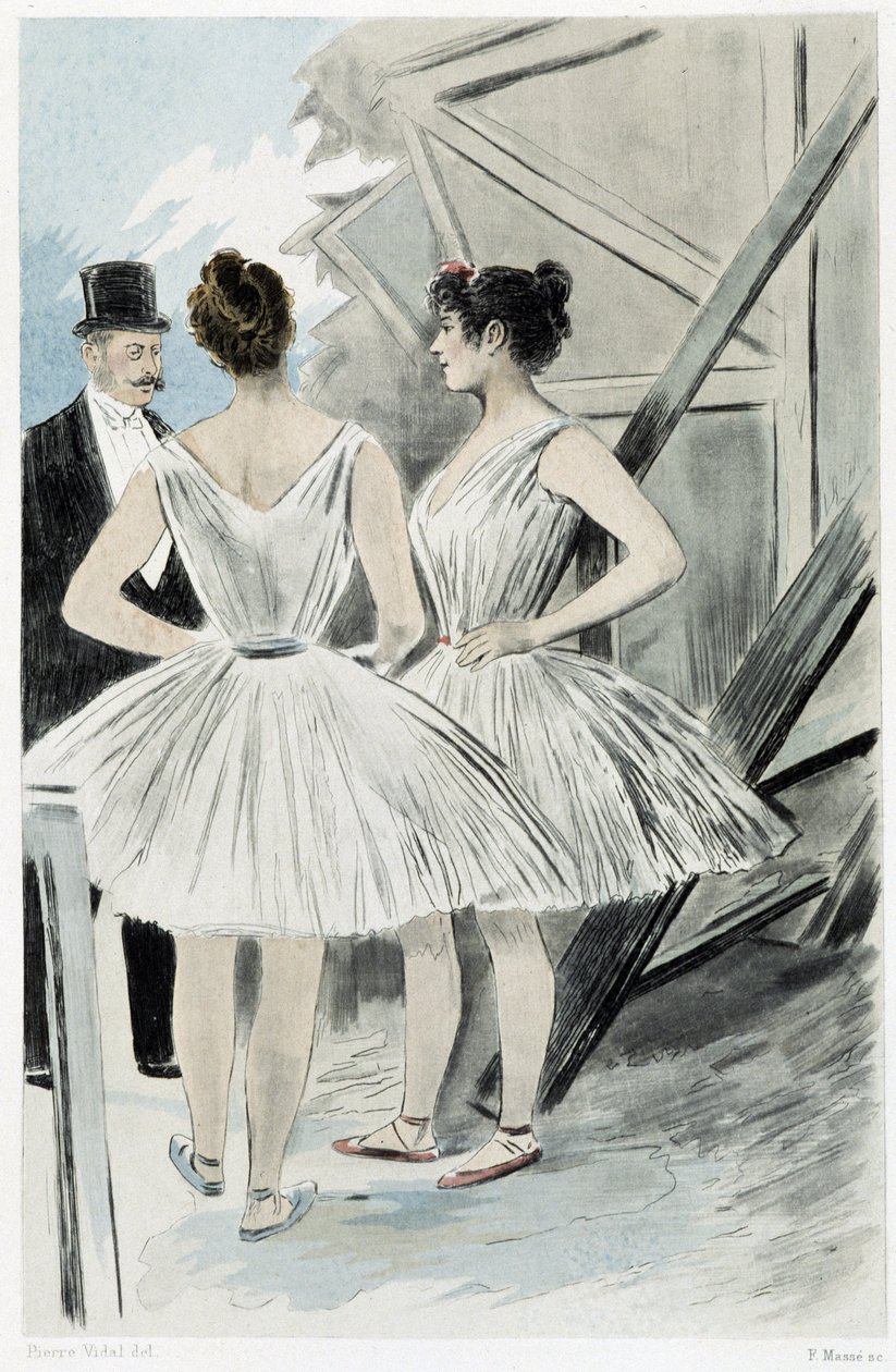 Dansere bak scenen på teatret - i "" Nos contemporains"" av Octave Uzanne av French School