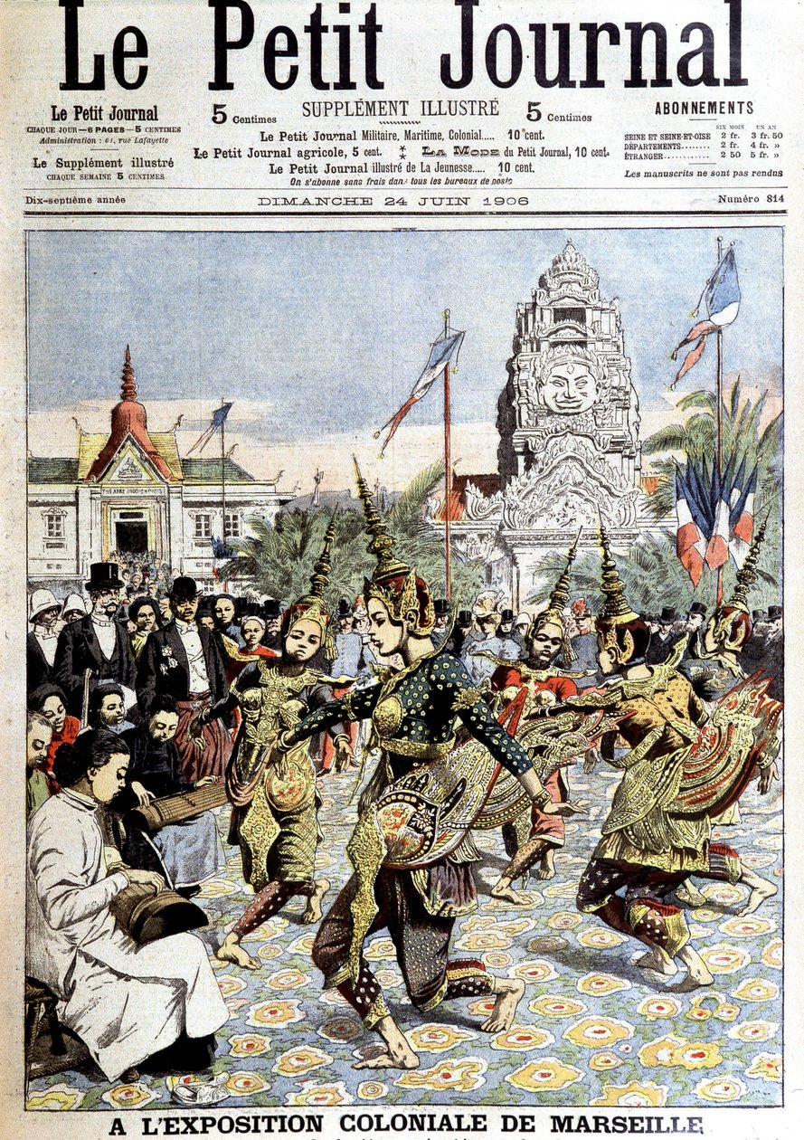 Dansere av kong Sisowath, fremfører nymfenes dans i skogen, på koloniutstillingen i Marseille. I "" Le petit journal"", 24.06.1906 (gravering) av French School