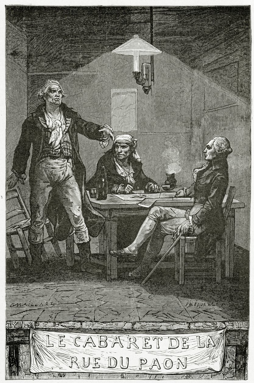 Danton, Marat, Robespierre - illustrasjon fra Quatre Vingt Treize, 1800-tallet (bw-gravering) av French School