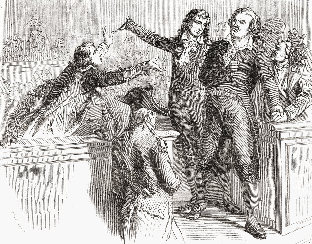 Danton og Desmoulins forsvarer seg før konvensjonen, 30. mars 1794, fra 
