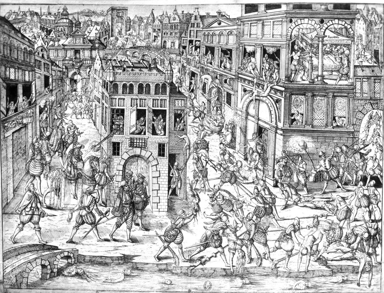 Admiral Gaspard II de Colignys død (1519-72), på tidspunktet for St. Bartolomeus-massakren i 1572 av French School