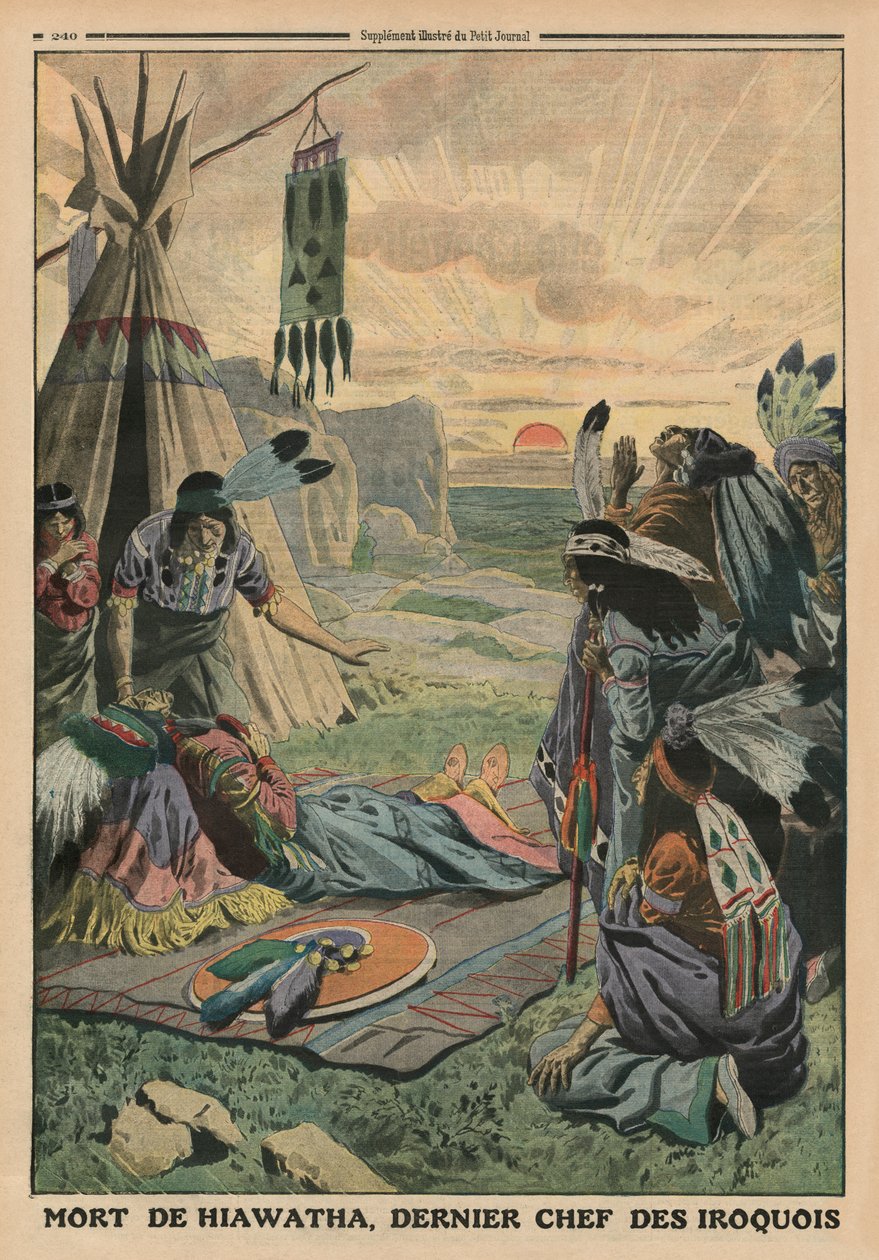 Death of Hiawatha, baksideillustrasjon fra 'Le Petit Journal', tilleggsillustre, 27. juli 1913 av French School