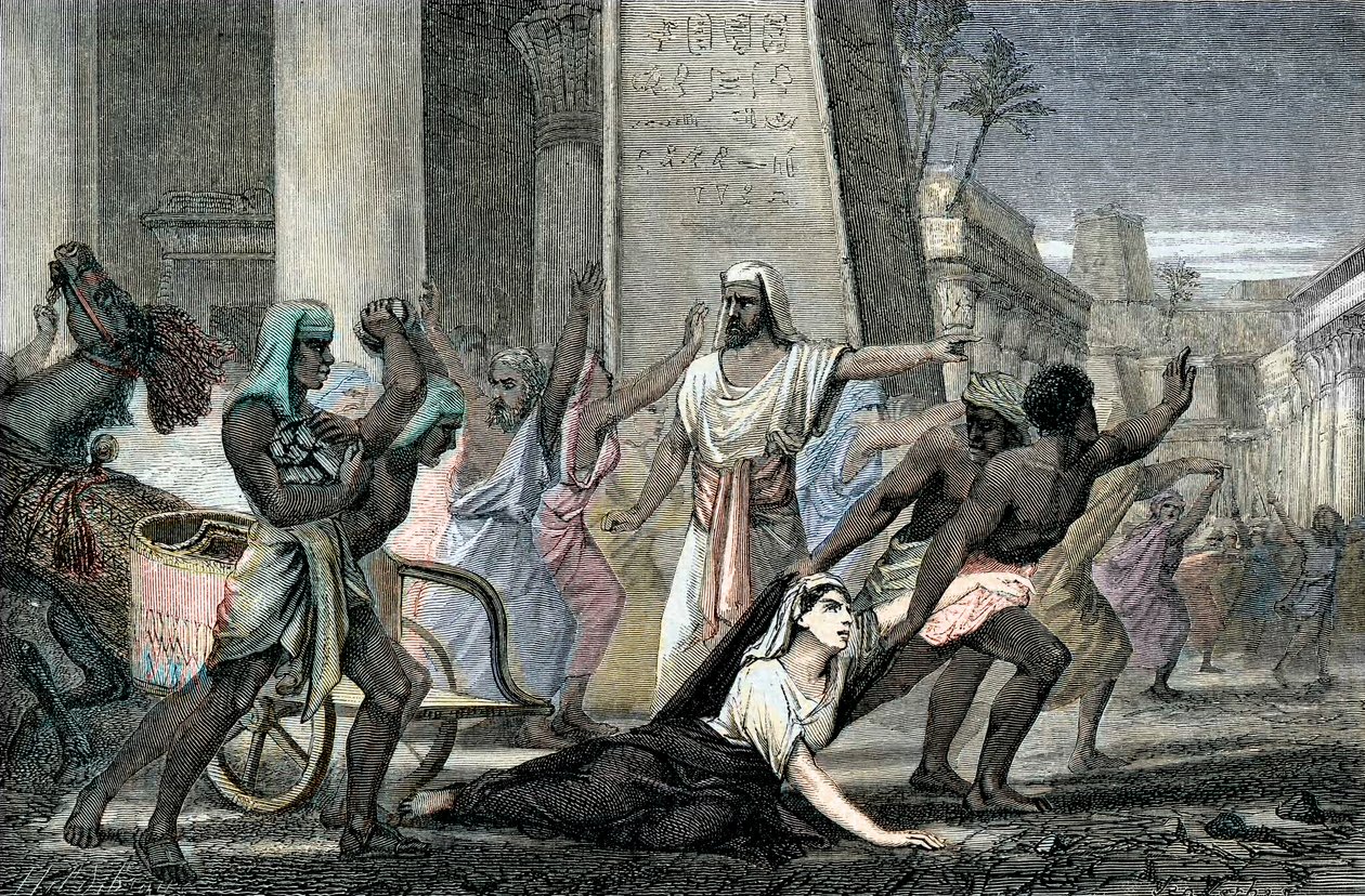 Death of Hypatia murdered by followers of Cyril, Patriarch of Alexandria, end of 19th century (engraving) av French School