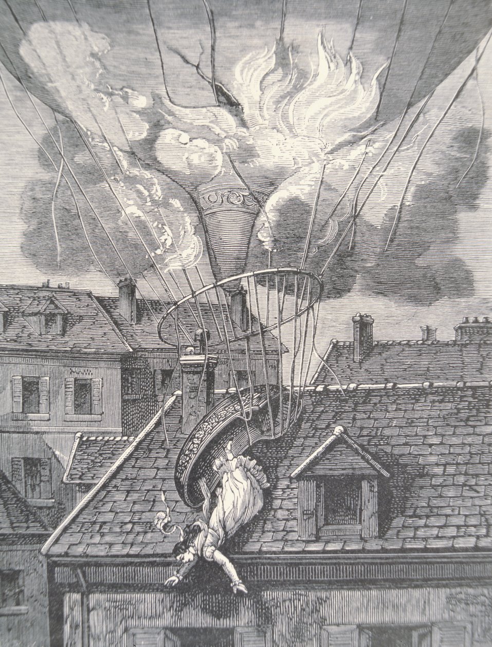 Madame Blanchards død i en flyulykke i 1819 av French School