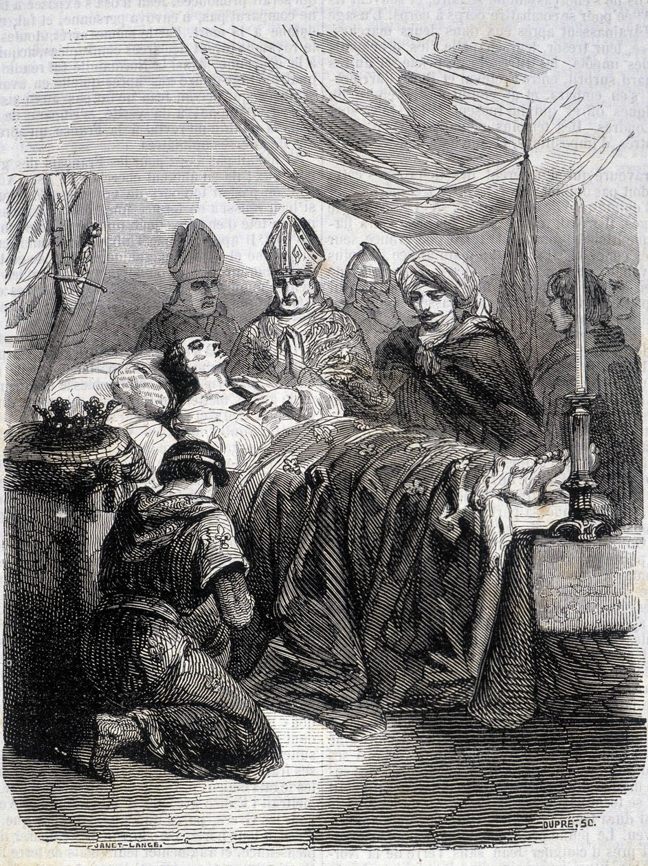 Saint Louis døde i Palestina i 1270 - i "" Histoire de France"" av L.-P. Anquetil av French School