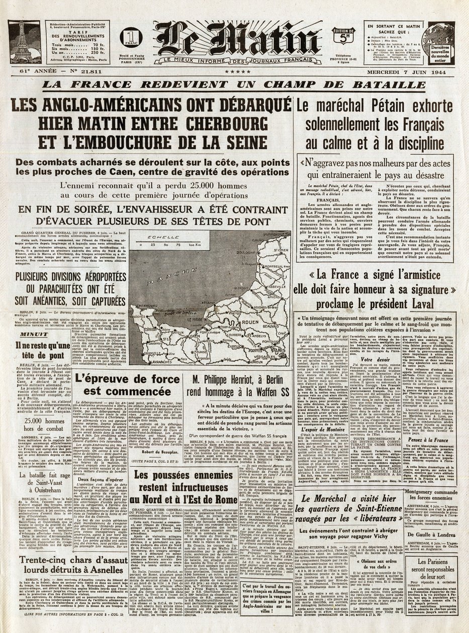 Avstigning av Normandie juni 1944 - Normandie landinger 6. juni 1944 (D-Day) - Om morgenen, torsdag 7. juni 1944 dro anglo-amerikanerne i går morges mellom Cherbourg og munningen av Seinen av French School