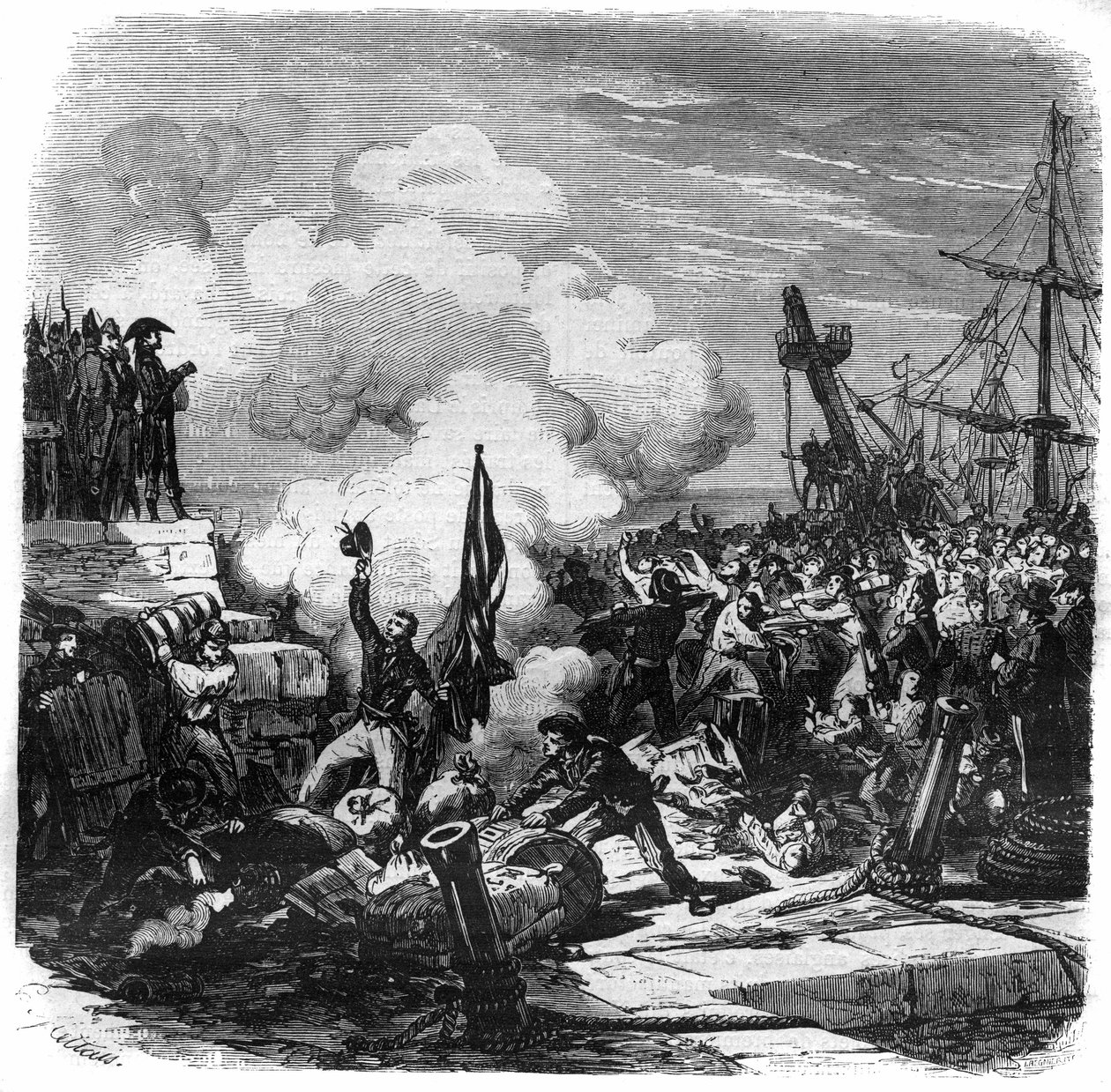 Erklæring om den kontinentale blokaden initiert av Berlin-dekretet i november 1806 mot England, på oppdrag fra Napoleon I Bonaparte Napoleon, som prøvde å ødelegge Storbritannia ved å hindre det fra å handle med resten av Europa. Gravering i av French School