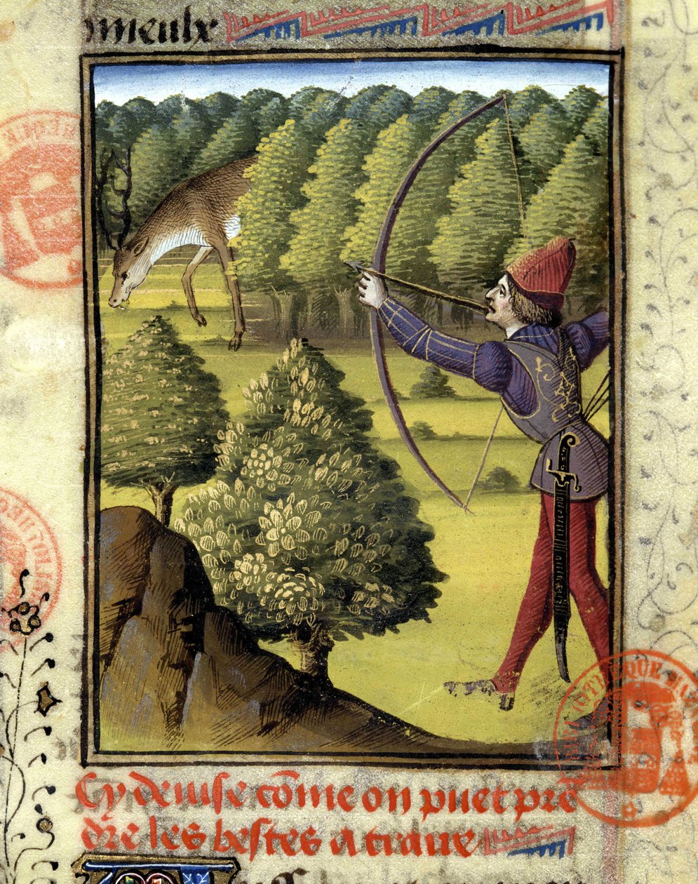 Hjortejakt - i "" Jaktbok til Gaston Phoebus, greve av Foix, Lord of Béarn"" av French School