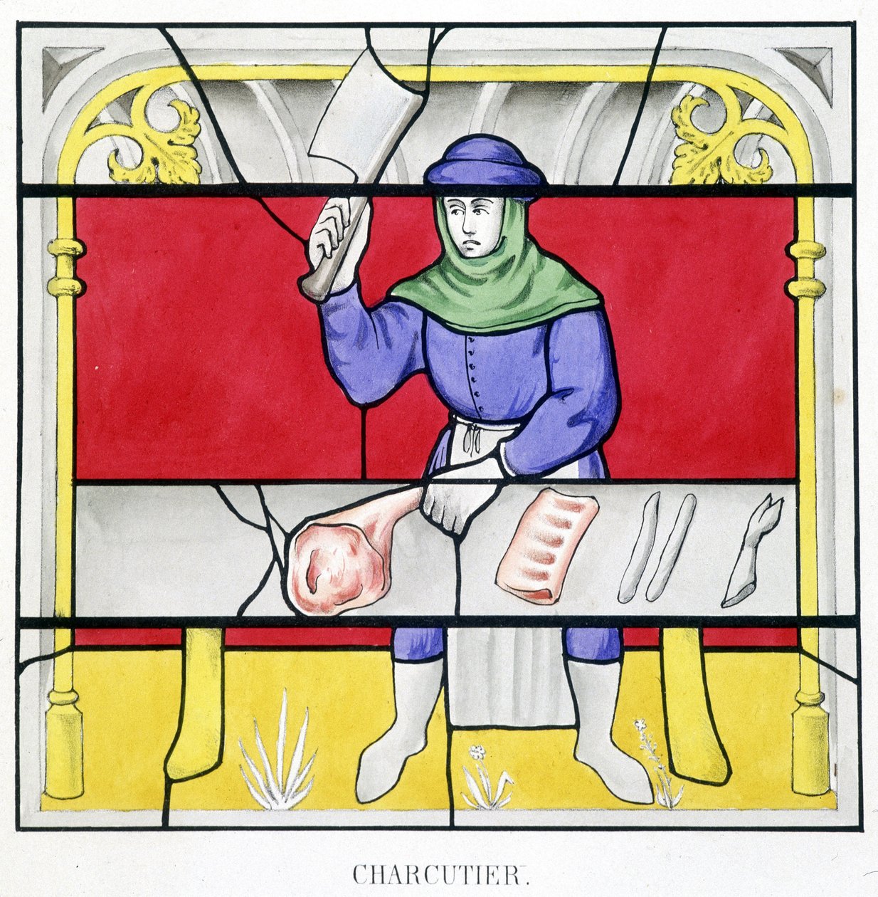 Delikatesse. Faksimile av et glassmaleri fra middelalderen i «Histoire de la peinture sur verre»» av Ferdinand de Lasteyrie av French School