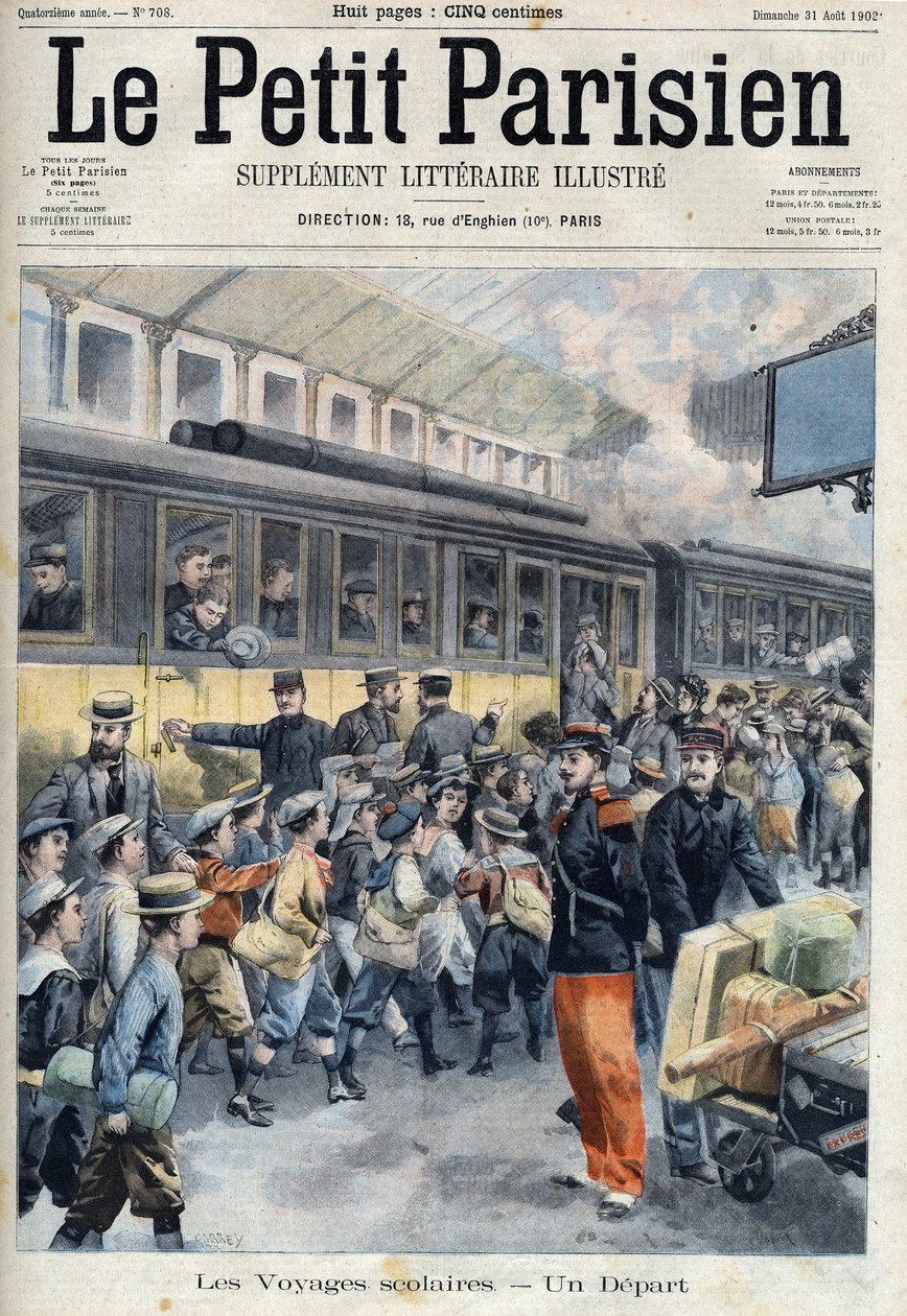 Departed at the station on a school trip. The kids get on the train, in " Le petit Parisien”” av French School