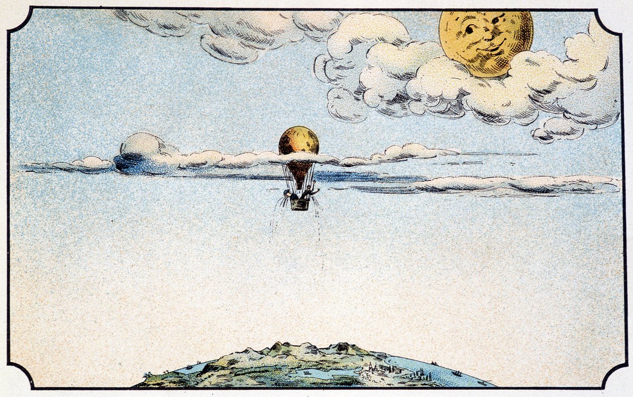 Avreise til månen i en ballong - i "" Voyage dans la lune"" av A. fra Ville-d