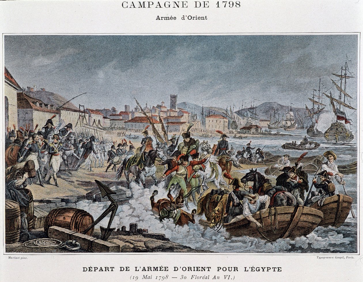 Armee d'Orients avgang til Egypt - i "" Victories and Conquests of the French Armies"", Paris, nd av French School