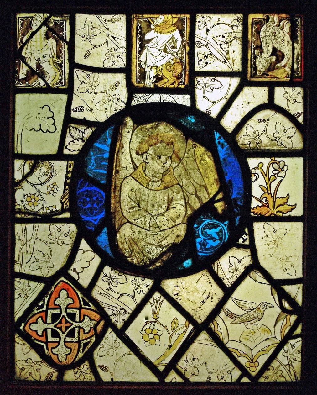 Fremstiller grisaille med grotesker og en engel; Normandie av French School