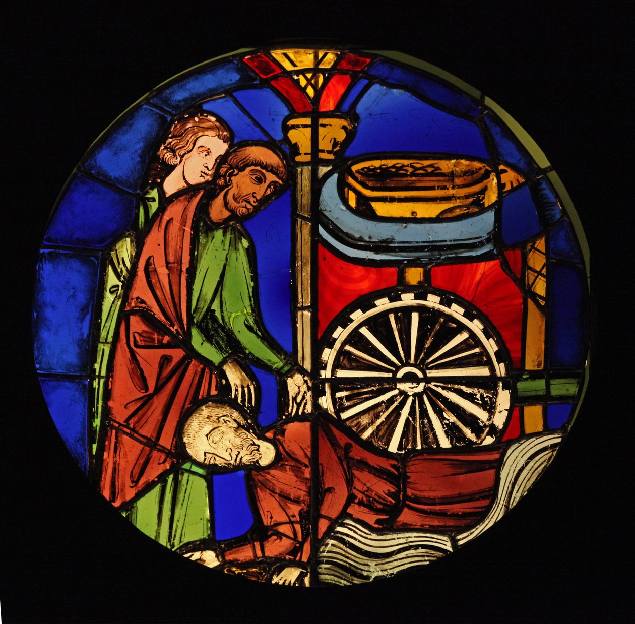 Som skildrer den fangede Samson blir tvunget til å jobbe for filistrene, ex Ste Chapelle, Bay K av French School