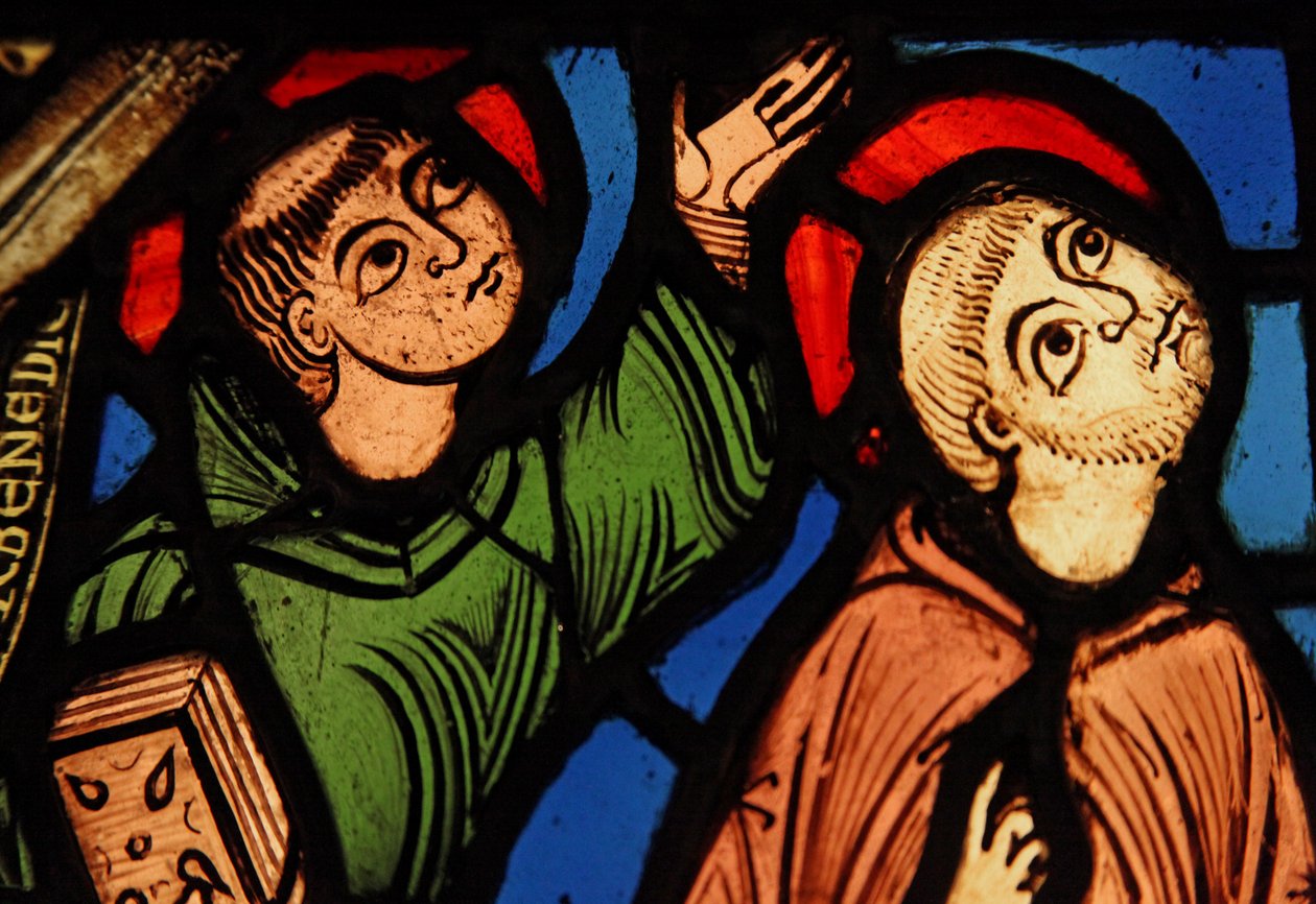 Viser to munker ved himmelfarten til St. Bernard; eks St Denis av French School