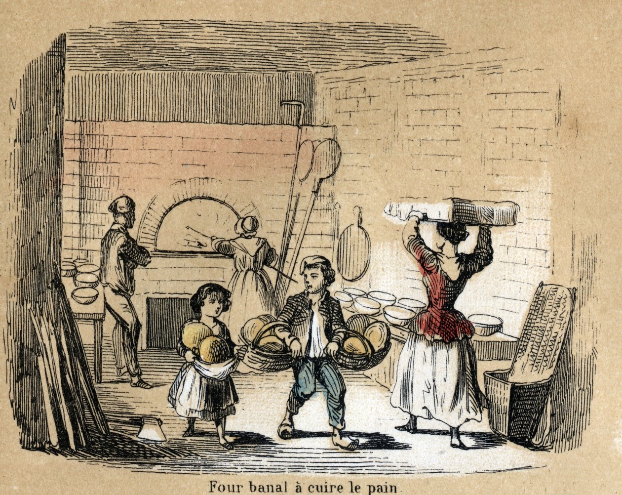 Beskrivelse av de ulike produksjonsstadiene og bruken av leire: baking av leire i brødovn. Plate "" Leiren og dens produkter"" i "" Les Recreations instructives"" Synoptisk maleri av Jules DELBRUCK, gravering fra 1860. Privat samling. av French School