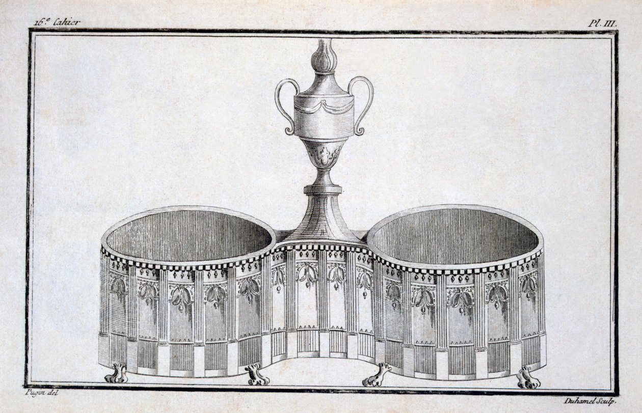 Design av Pugin, fra en mønsterbok med nyklassiske metalldesigner satt sammen av Duhamel, ca. 1770-80-tallet av French School