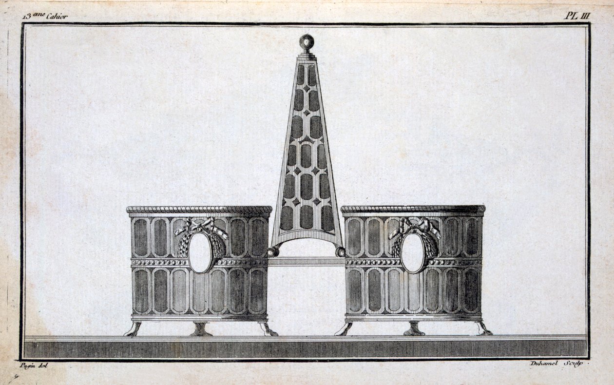 Design av Pugin, fra en mønsterbok med nyklassiske metalldesigner satt sammen av Duhamel, ca. 1770-80-tallet av French School