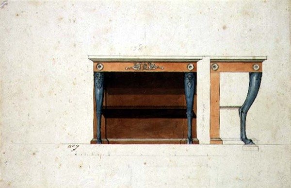 Design for et Directoire-konsollbord, ca. 1795 (penn og blekk med akvarell på papir) av French School