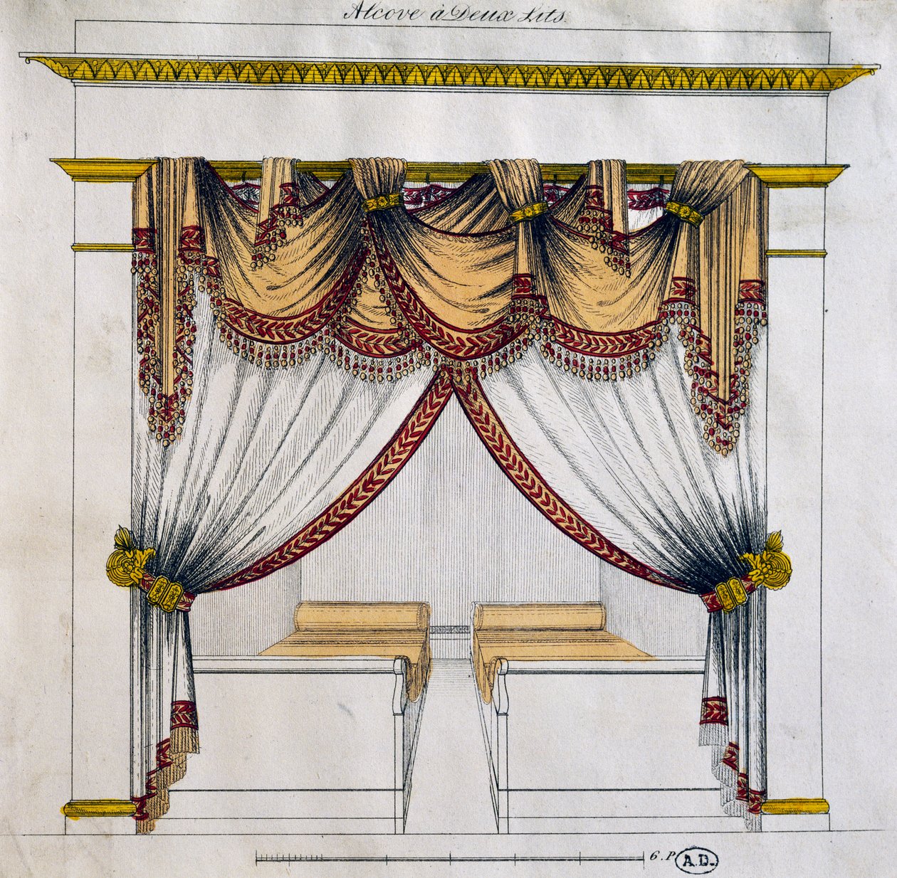Design av alkove med to senger (First Empire periode), illustrasjon, Frankrike av French School