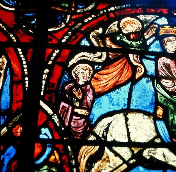 Detalj fra et av vinduene (farget glass) av French School