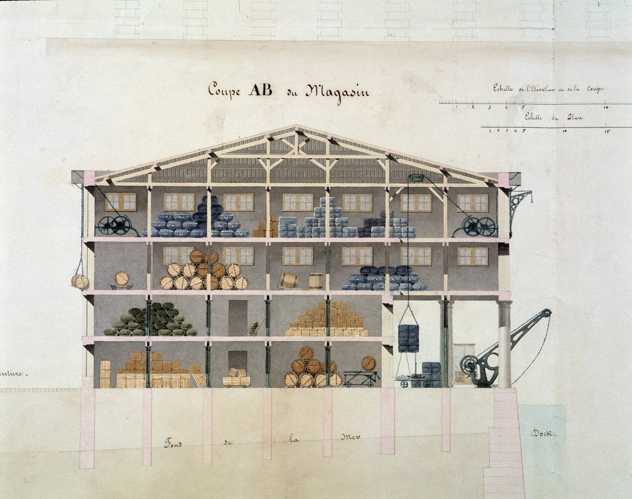 Detalj av 22409: Byen Marseille: Dock de la Tourelle - Detalj av en av butikkene: AB-delen av butikken av French School