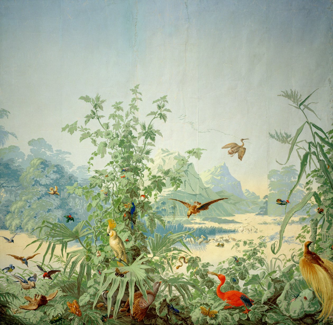 Detalj av Brasil, et panoramisk tapetdesign, trykt av Desfosse et Karth, Paris, 1867 av French School