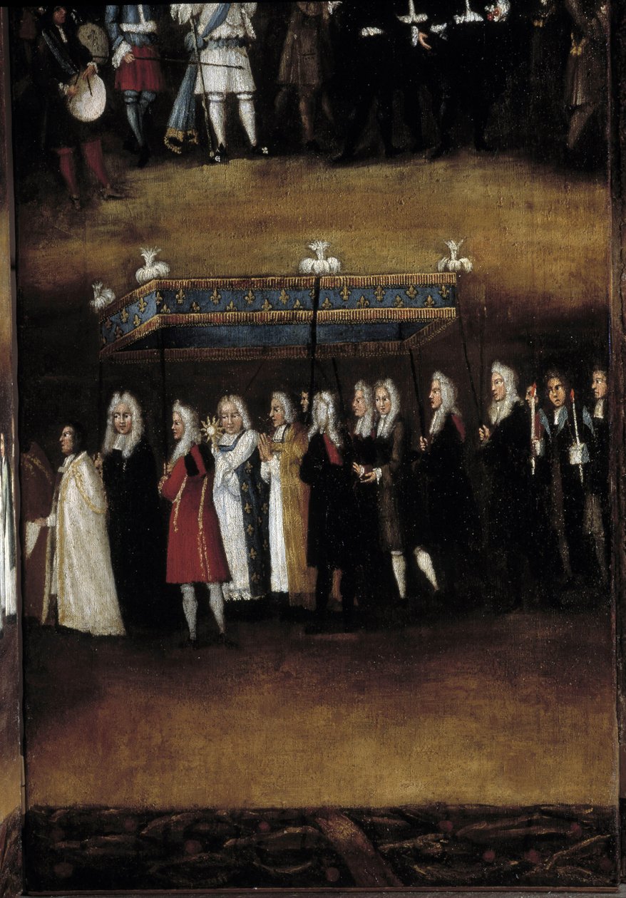 Detalj av en skjerm fra 1700-tallet brukt for Fete God (eller Fete of the Blessed Sacrament) av French School