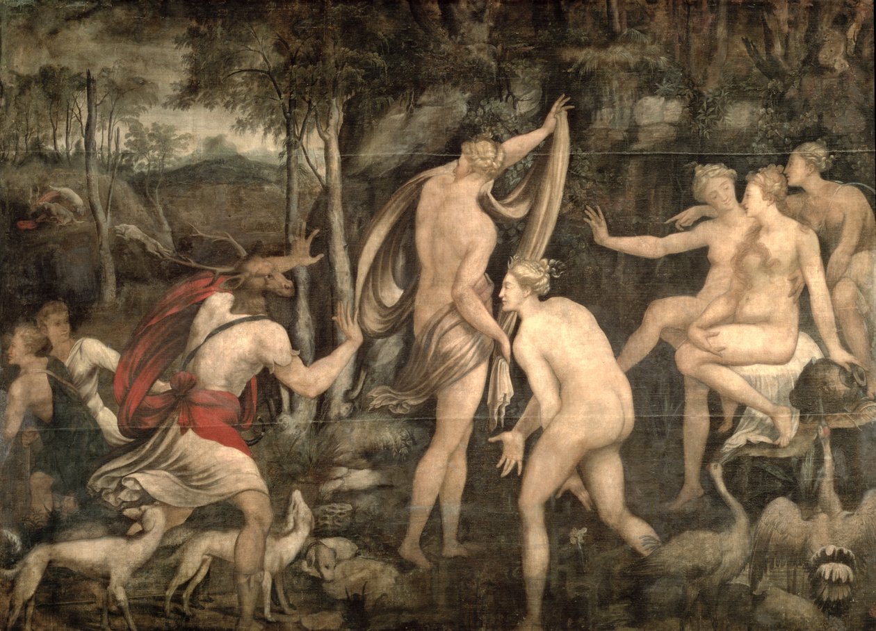 Diana og Actaeon, Fontainebleau-skolen, midten av 1500-tallet av French School
