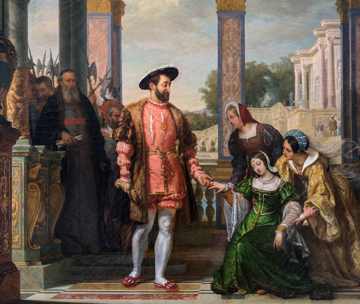 Diane de Poitiers (1499-1566) ber om sin fars nåde til Francis I - deatil de "Diane de Poitiers ber om sin fars nåde til Francois I"" maleri av F.A. Bitter - 1828 - Le Mans, musee de Tesse av French School