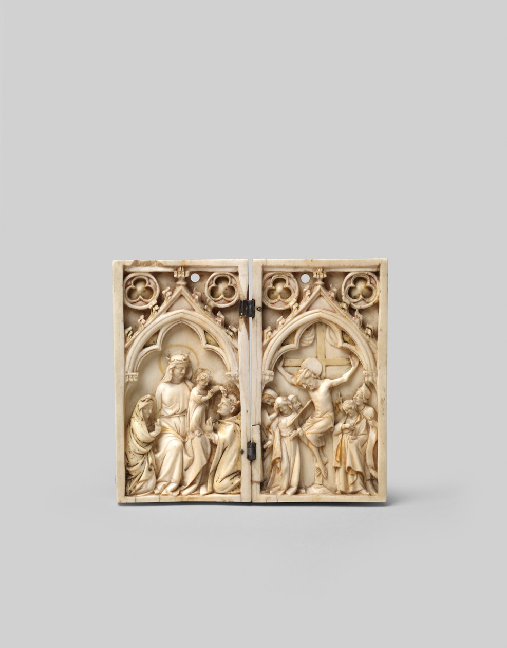 Diptyk av Saint Louis kronet av Kristus og korsfestelsen, foran, 1300-tallet av French School