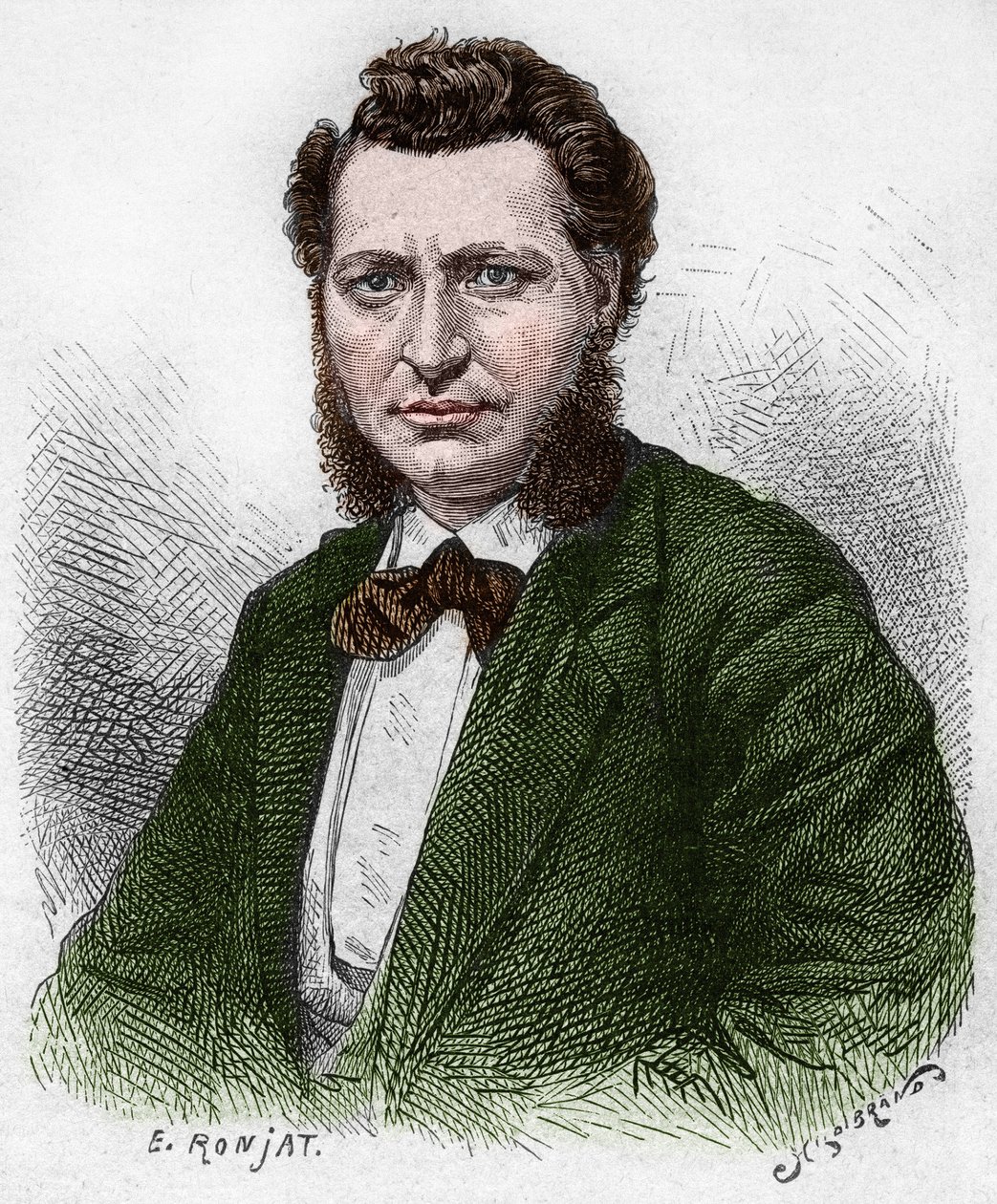 Oppdaget Canada: Portrett av Louis Riel (1844-1885), kanadisk politiker og forsvarer av Metis-folket. Gravering fra slutten av 1800-tallet i «La nouvelle France» av Eugene Guenin. av French School