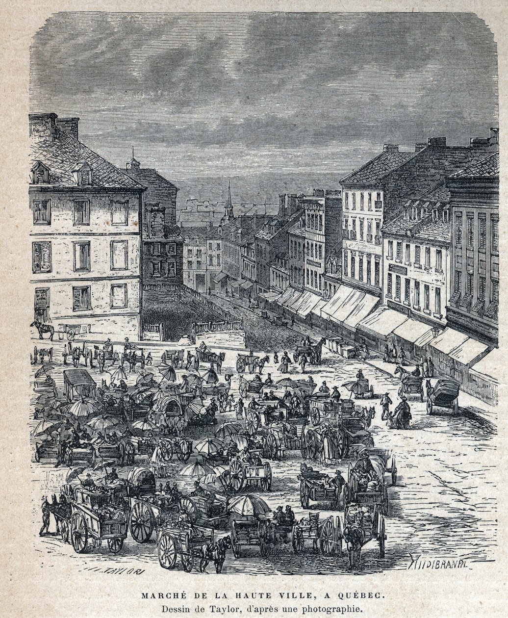 Disouverte du Canada: march from the upper city (Upper City or Upper City) to Quebec. Drawing by Taylor from a photograph. Engraving from the end of the 19th century in “La nouvelle France” by Eugene Guenin. av French School