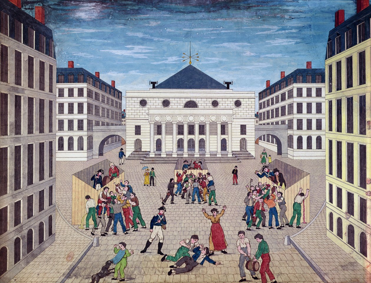 Utdeling av vin på Place de lOdeon i Paris, ca. 1805-10 (wc på papir) av French School