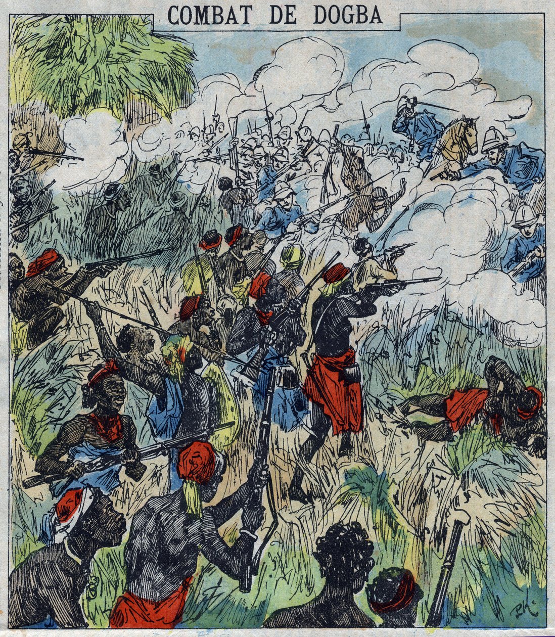Dogba-kamp mellom general Dodds ekspedisjonsstyrke og Behanzins tropper. Dahomey av French School