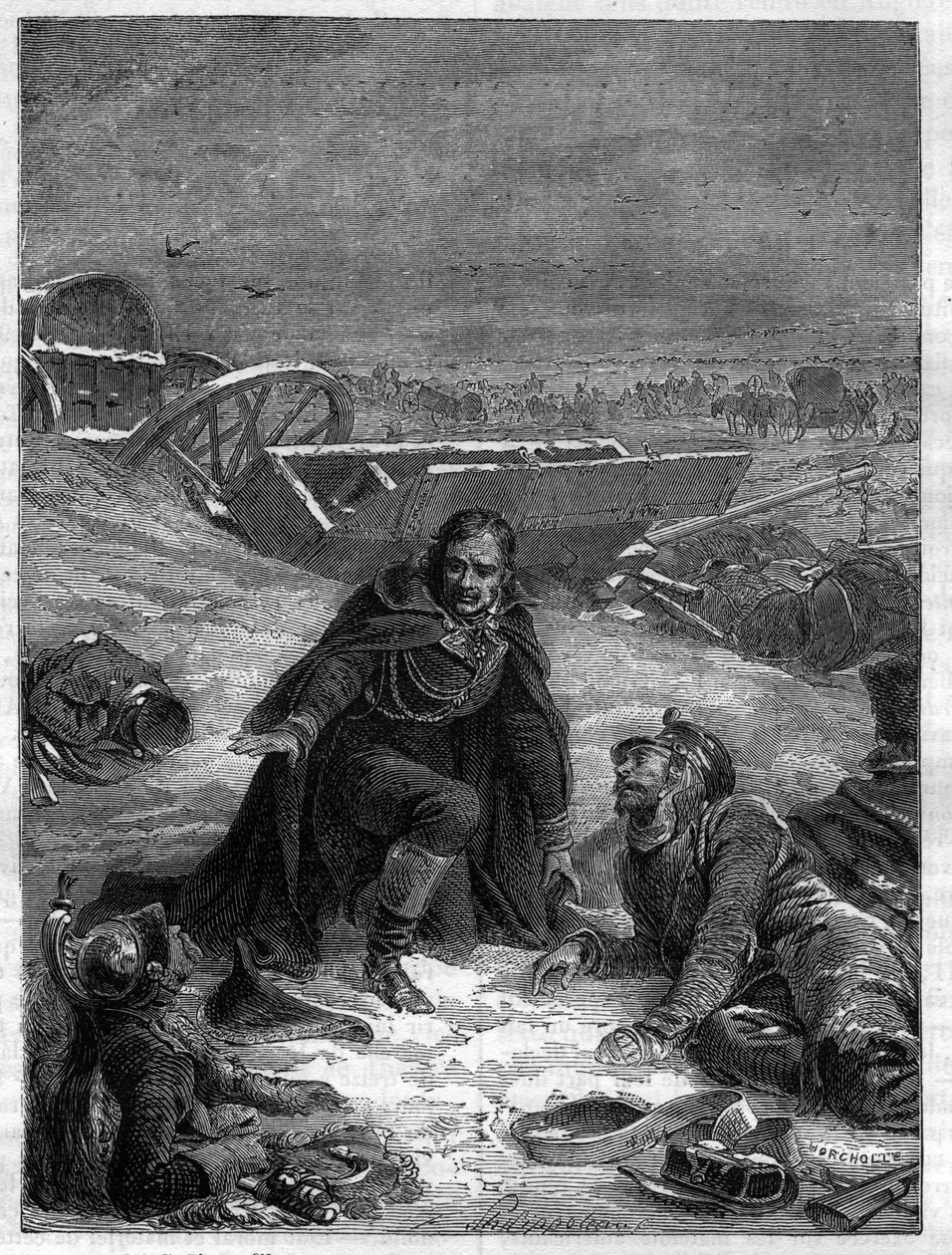 Dominique-Jean Larrey (1766-1842) - Baron Dominique Jean Larrey pleier såret på en vinterlig slagmark - i "History of the empire following the history of the consulat" av Adolphe Thiers -1879 - privat samling av French School