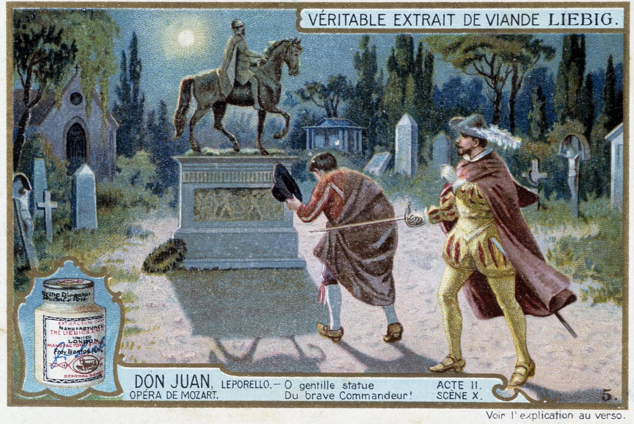 Don Juan: Act II, Scene X, Don Juan på kirkegården og statuen av kommandøren - chromo Liebig av French School