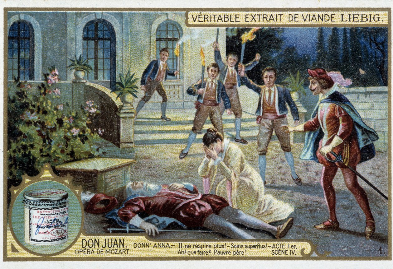 Don Juan: Akt I, Scene IV, døden til Donn'Annas far - chromo Liebig av French School