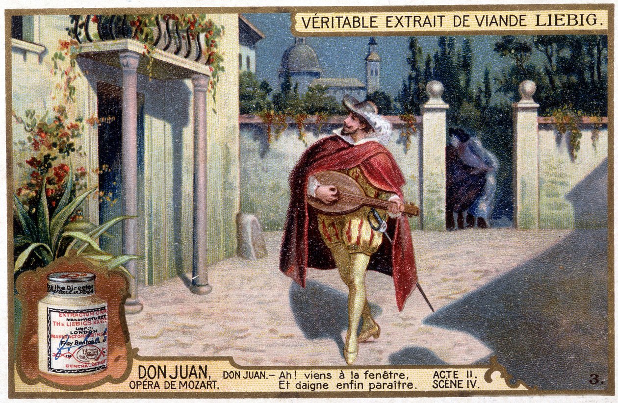 Don Juan i trubadur: Act II sc. IV av Mozart-operaen "" Don Giovanni""" Liebig Chromolithography, v.1900 av French School