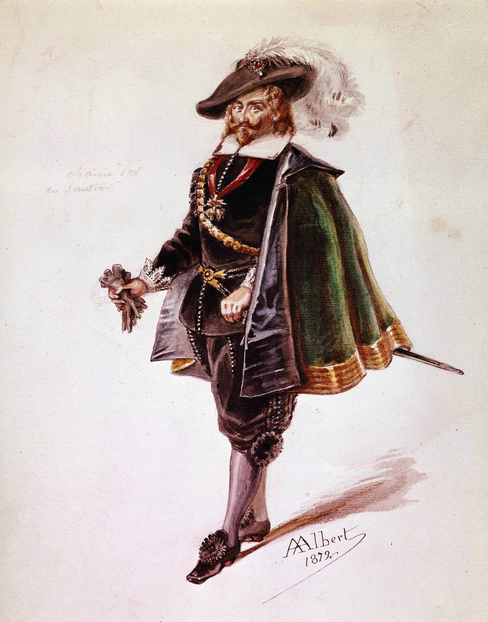 Don Salluste-kostyme til Victor Hugos Ruy Blas. Tegning av Albert av 1872. Maison Victor Hugo, Paris. av French School