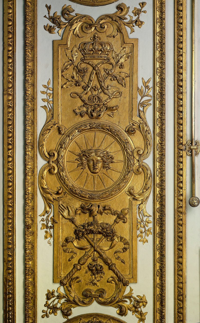 Dørved av Venus-salongen med sol og septer. Versailles fra 1600-tallet. Chateau-museet av French School
