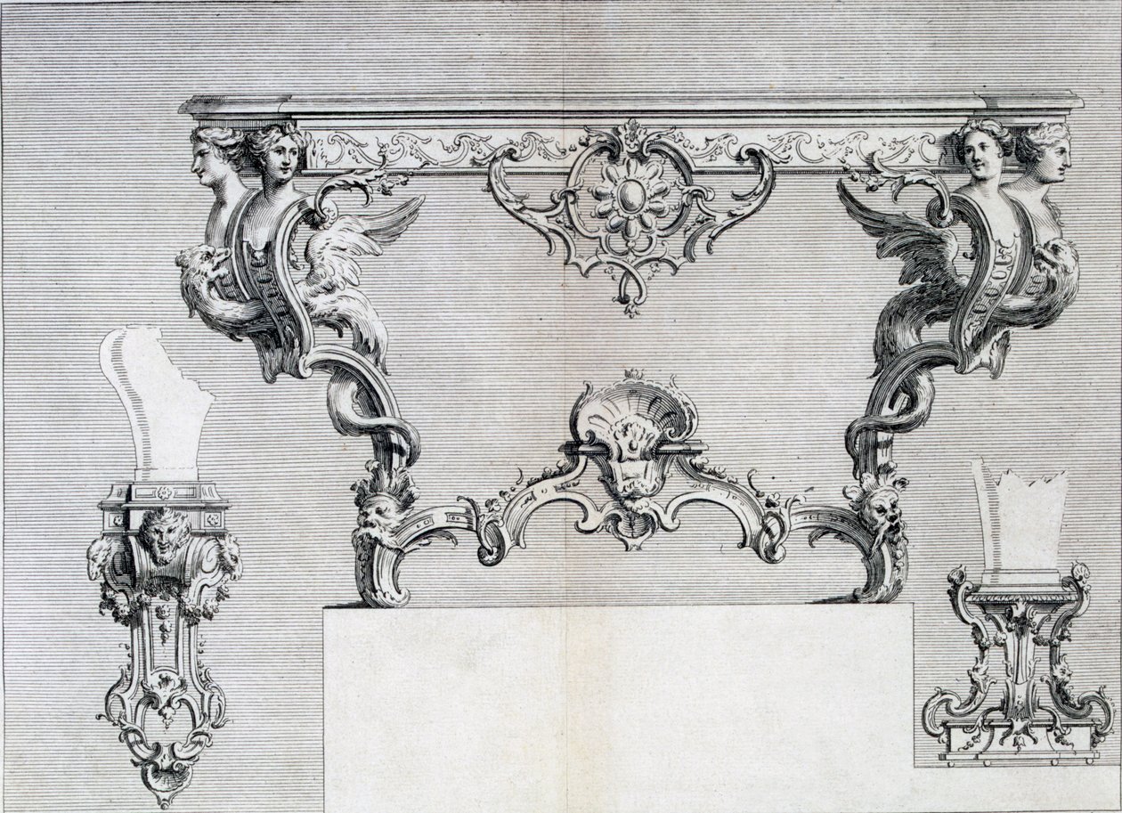 Dobbel forgrenet lysestake med rokokko og klassiske elementer, fra en mønsterbok med nyklassisk metalldesign satt sammen av Duhamel, ca. 1770-80-tallet av French School